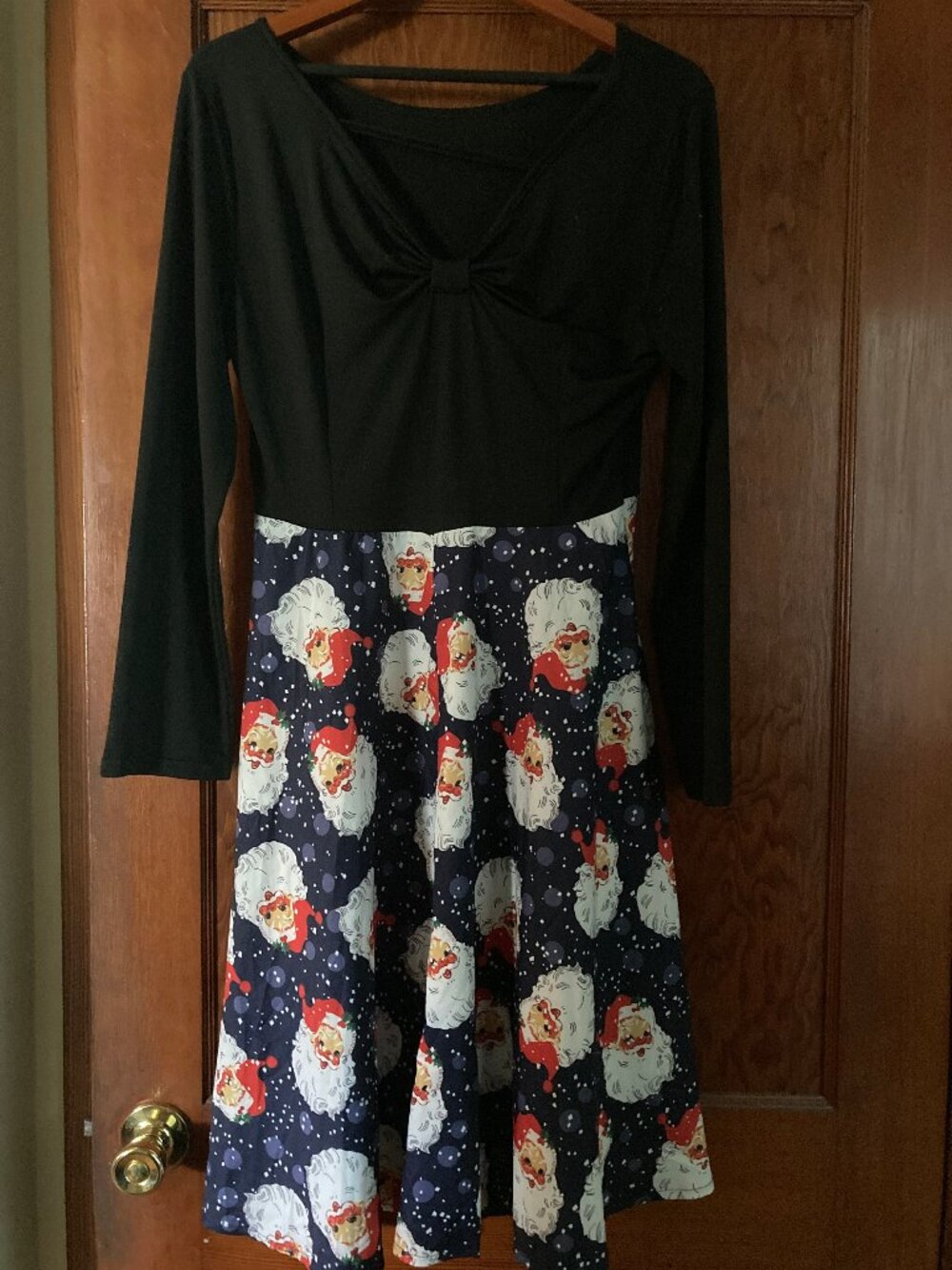 Women’s Christmas Santa Black Top Dress Sz L Retro 1950s Holiday Party Coctail
